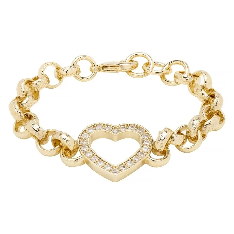 8mm Gold Filled Open Heart Belcher Bracelet Stones 8/8.5 Inch