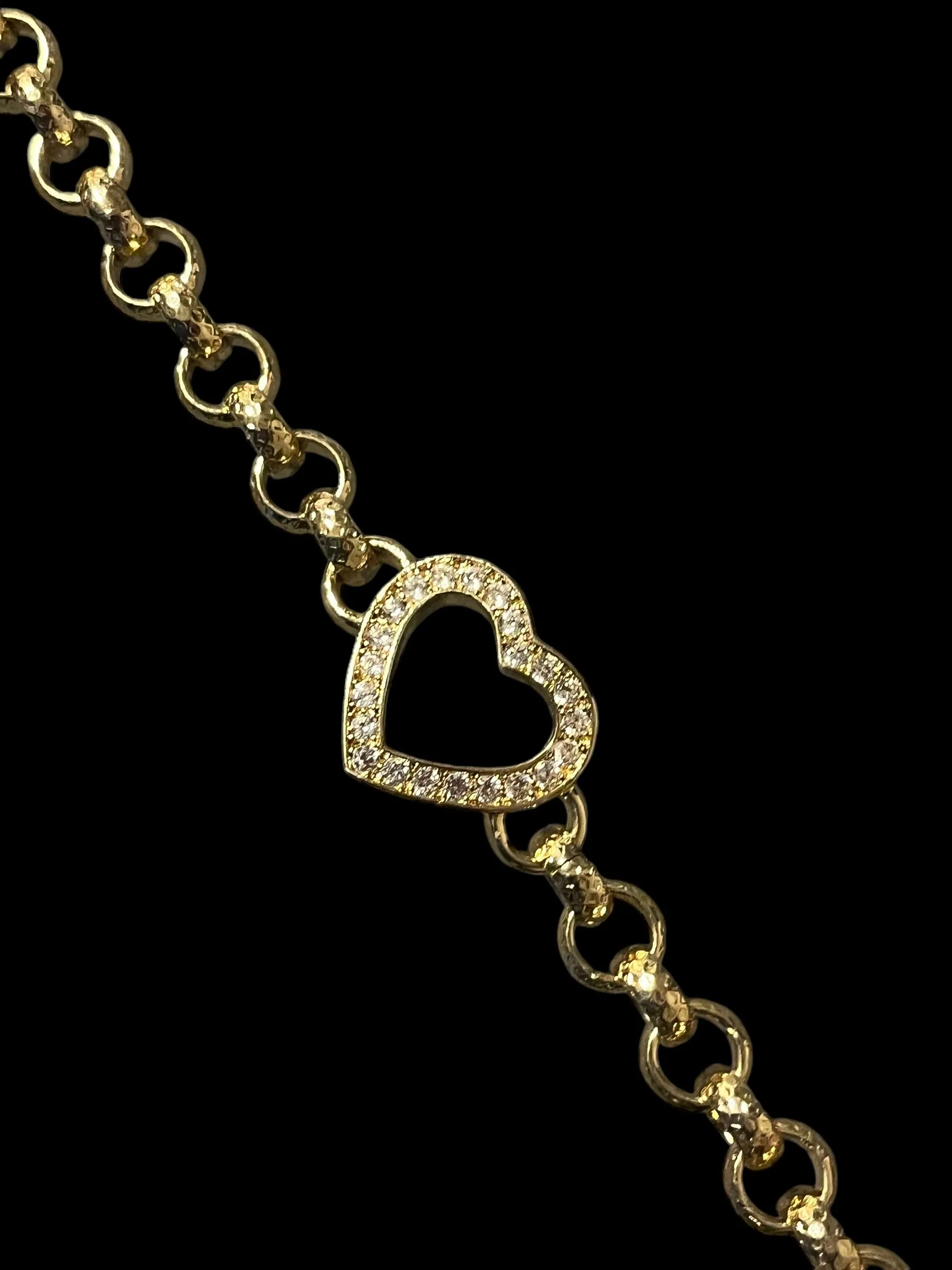 8mm Gold Filled Open Heart Belcher Bracelet Stones 8/8.5 Inch