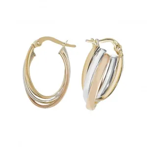 9ct Tri Color Gold Oval Hoop Earrings ER1001