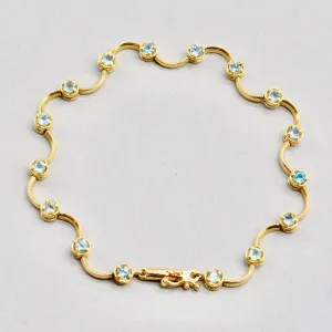 9ct Yellow Gold Aquamarine Wave Design Link Bracelet (1.60 Carats)