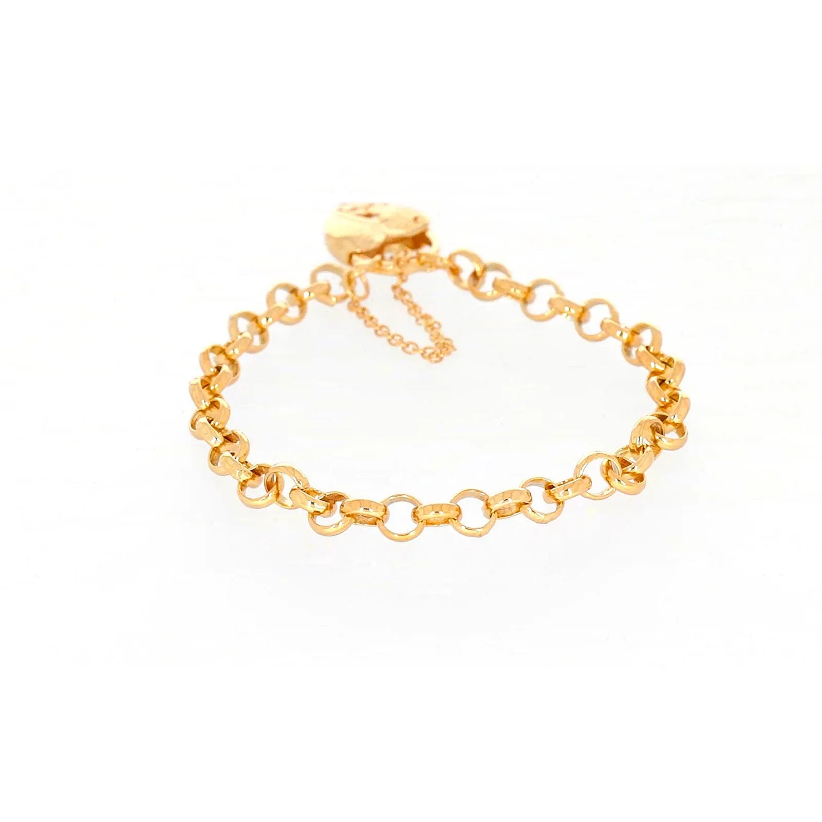 9ct Yellow Gold Silver Filled 19cm Round Belcher Heart Padlock Bracelet