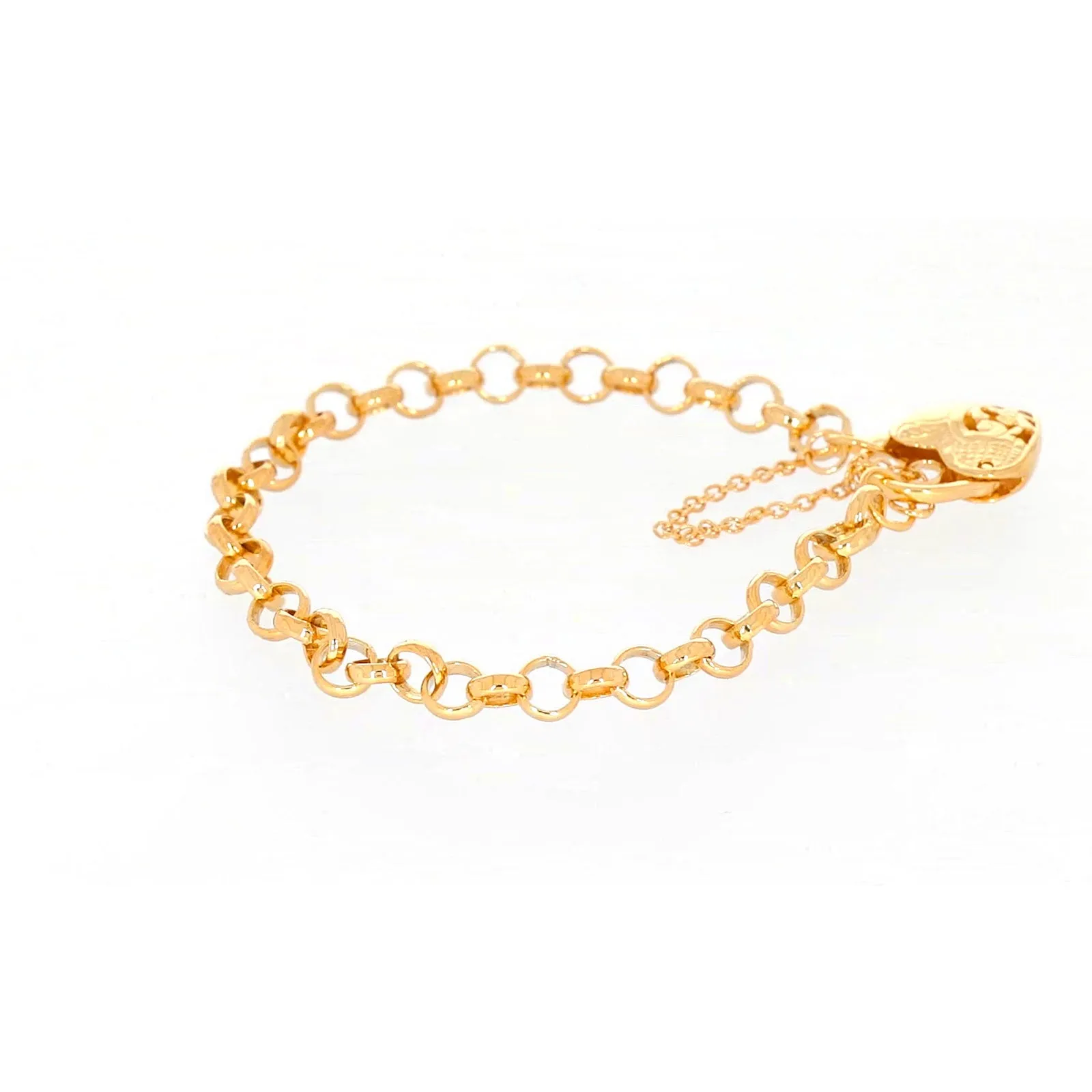 9ct Yellow Gold Silver Filled 19cm Round Belcher Heart Padlock Bracelet