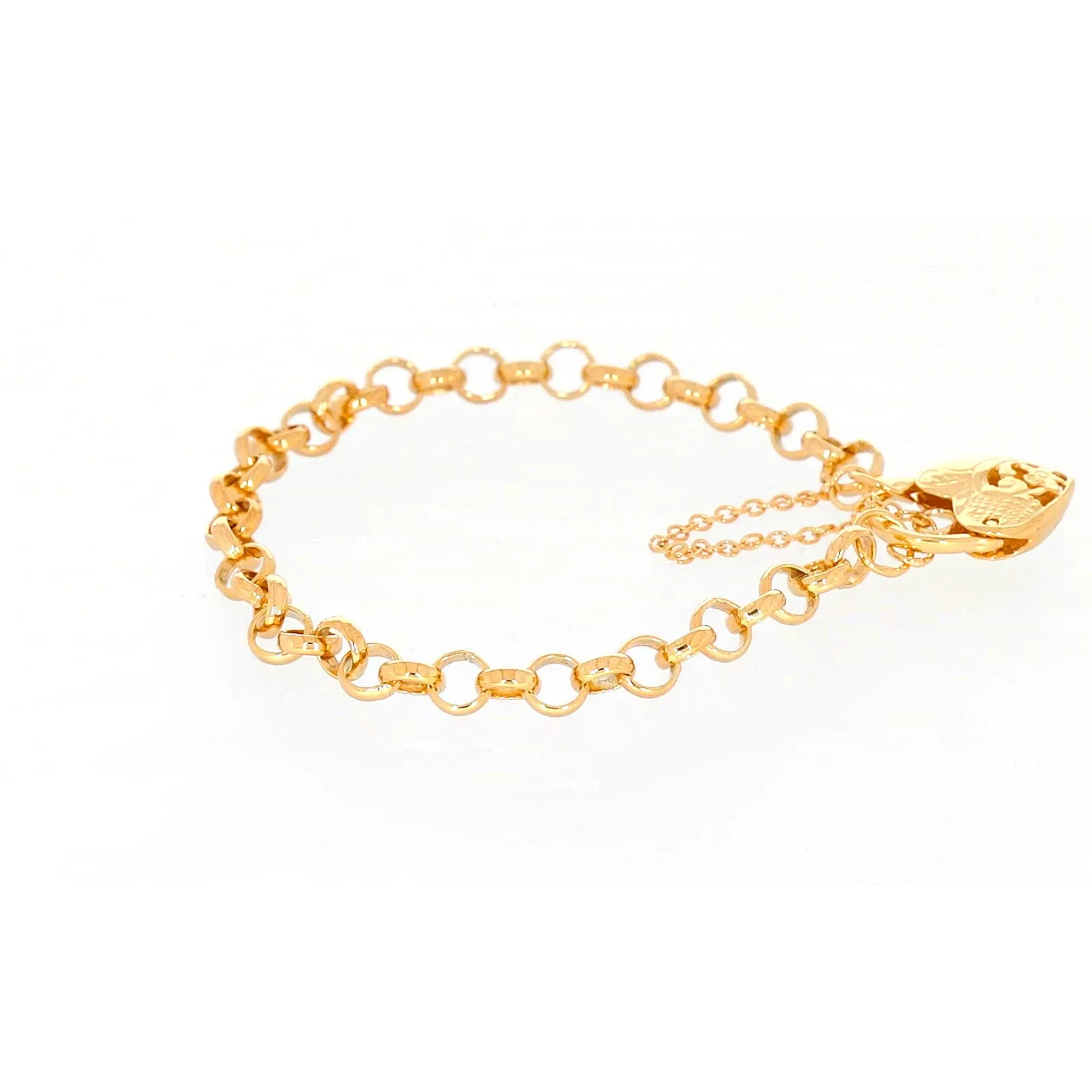 9ct Yellow Gold Silver Filled 19cm Round Belcher Heart Padlock Bracelet