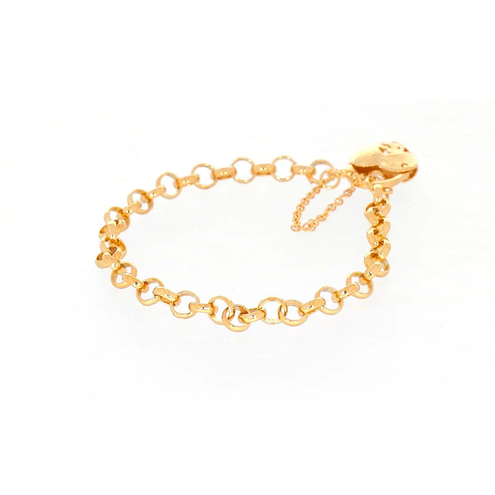 9ct Yellow Gold Silver Filled 19cm Round Belcher Heart Padlock Bracelet