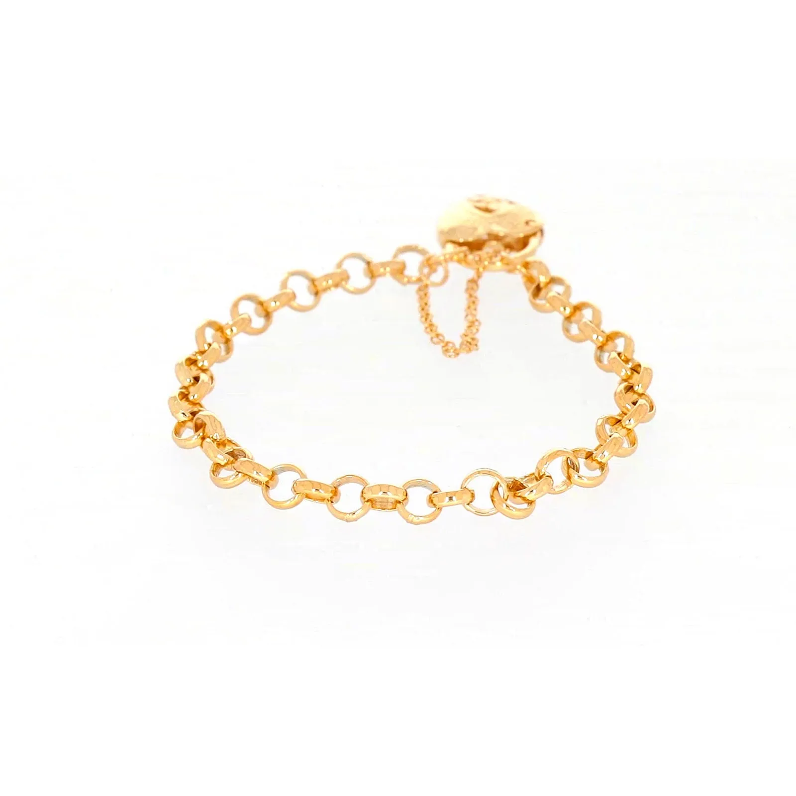 9ct Yellow Gold Silver Filled 19cm Round Belcher Heart Padlock Bracelet