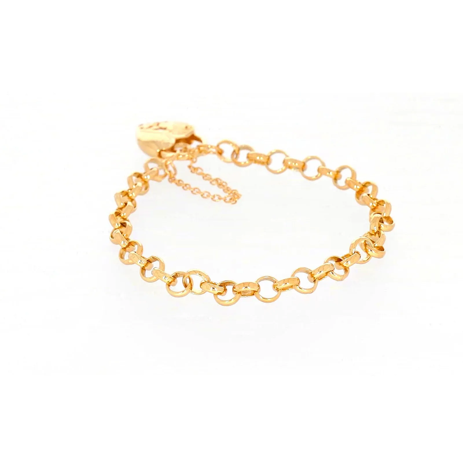 9ct Yellow Gold Silver Filled 19cm Round Belcher Heart Padlock Bracelet