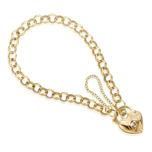 9ct Yellow Gold Silver Filled 19cm Round Belcher Heart Padlock Bracelet