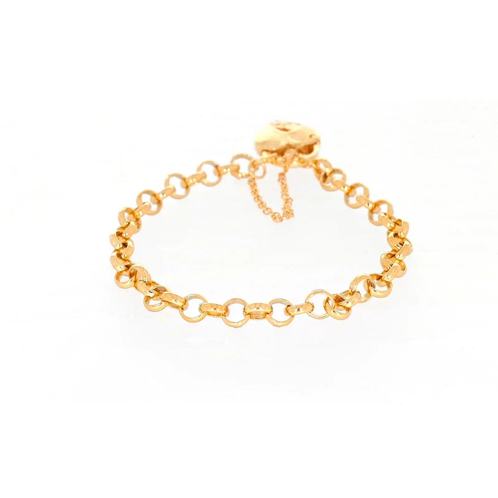 9ct Yellow Gold Silver Filled 19cm Round Belcher Heart Padlock Bracelet