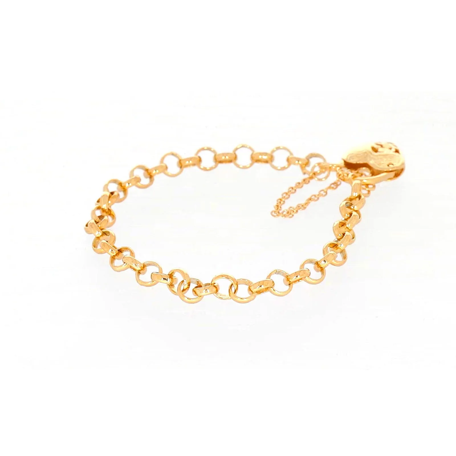 9ct Yellow Gold Silver Filled 19cm Round Belcher Heart Padlock Bracelet