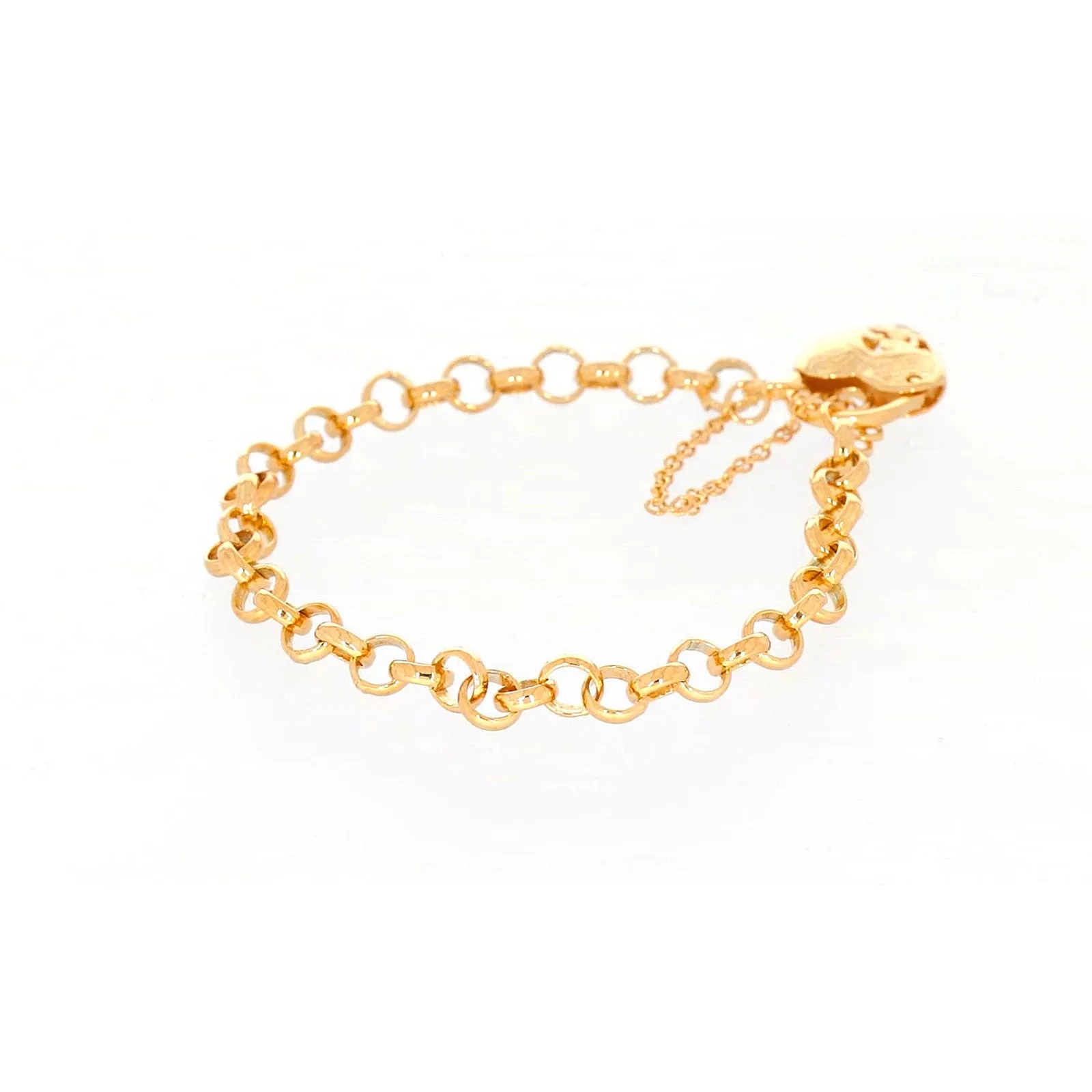 9ct Yellow Gold Silver Filled 19cm Round Belcher Heart Padlock Bracelet