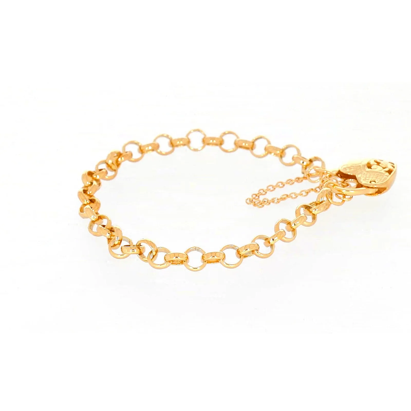 9ct Yellow Gold Silver Filled 19cm Round Belcher Heart Padlock Bracelet