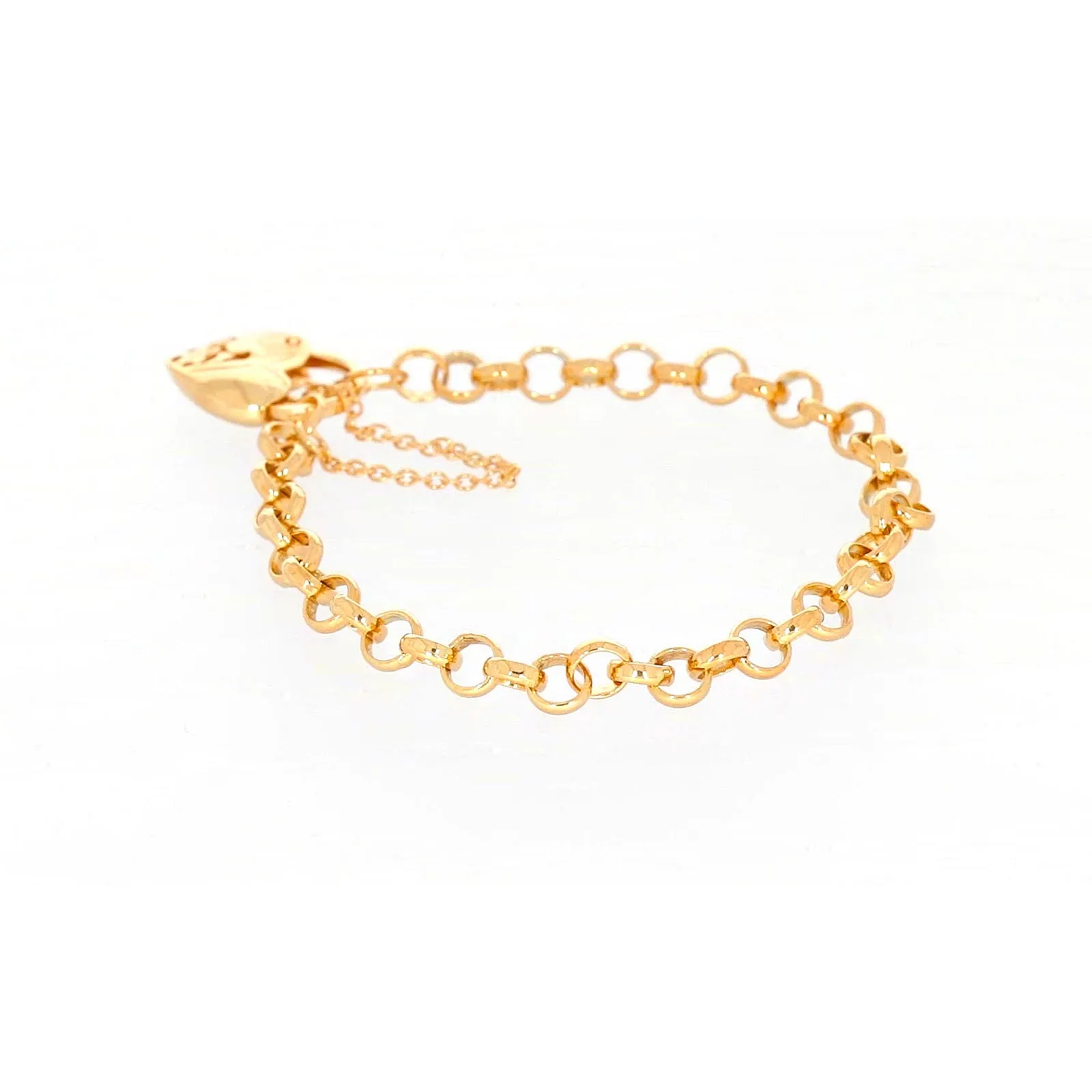 9ct Yellow Gold Silver Filled 19cm Round Belcher Heart Padlock Bracelet