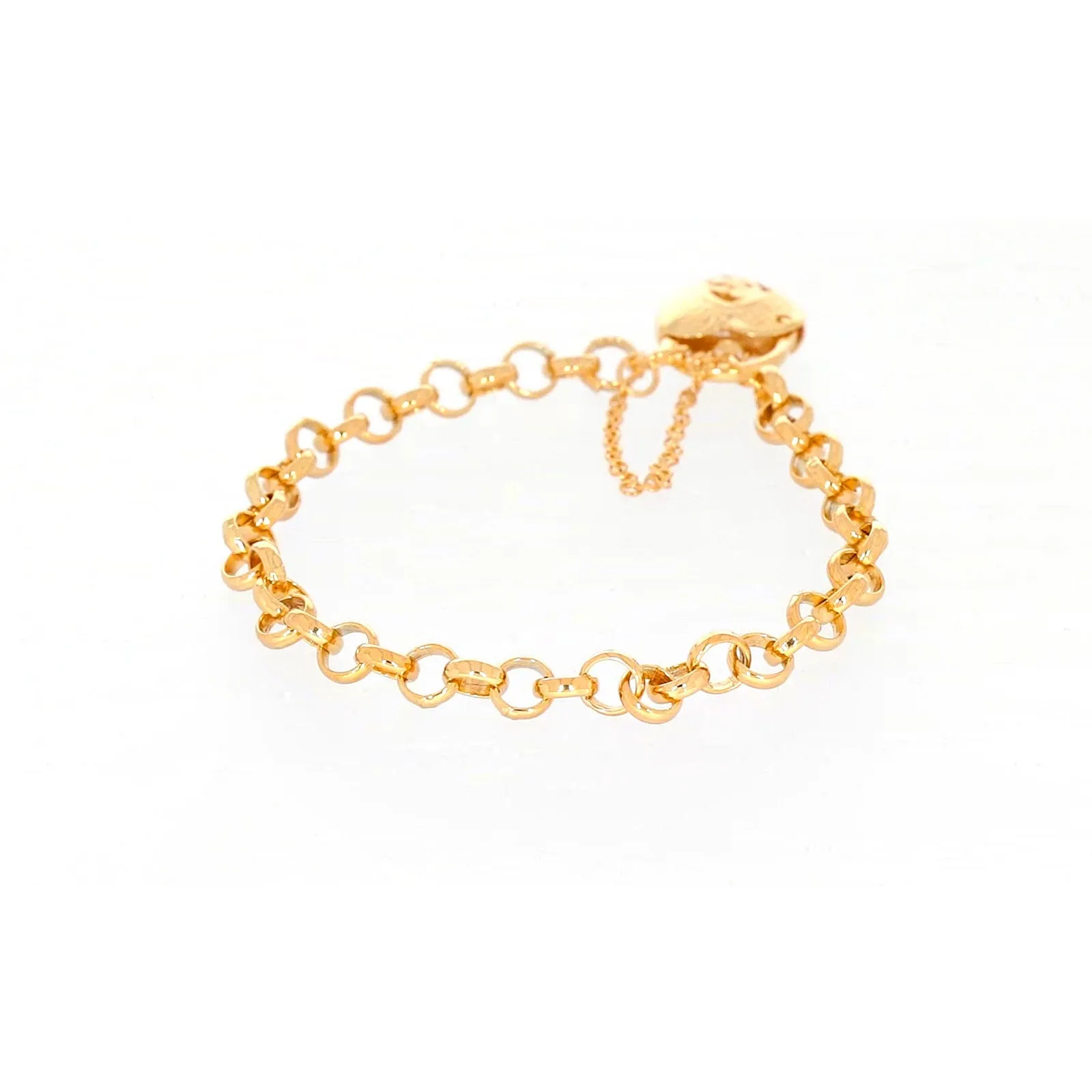 9ct Yellow Gold Silver Filled 19cm Round Belcher Heart Padlock Bracelet