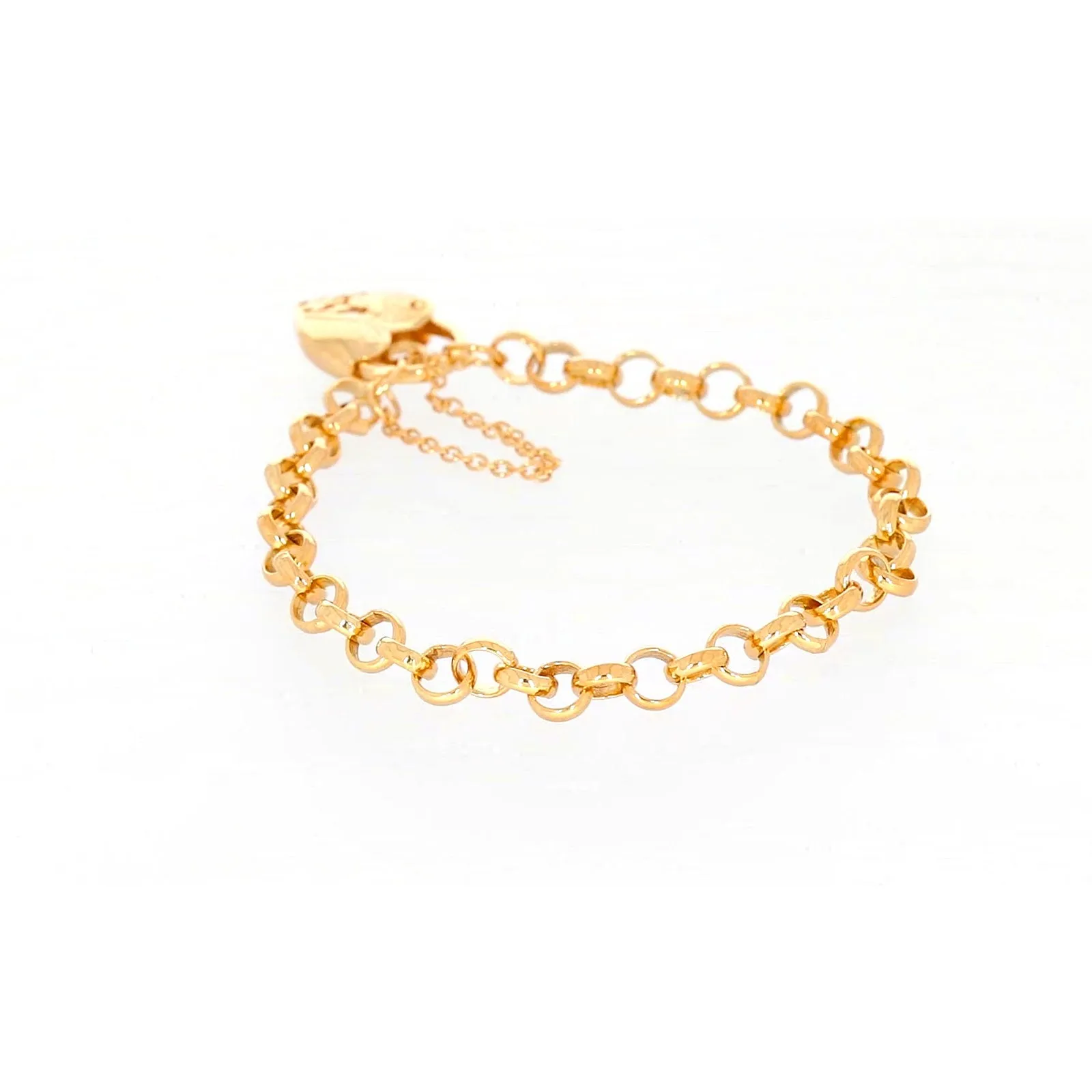 9ct Yellow Gold Silver Filled 19cm Round Belcher Heart Padlock Bracelet