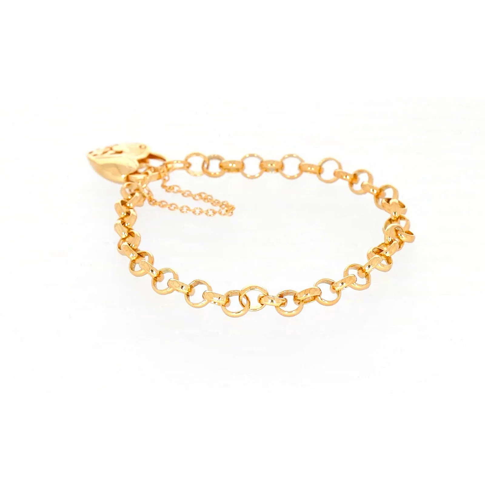 9ct Yellow Gold Silver Filled 19cm Round Belcher Heart Padlock Bracelet