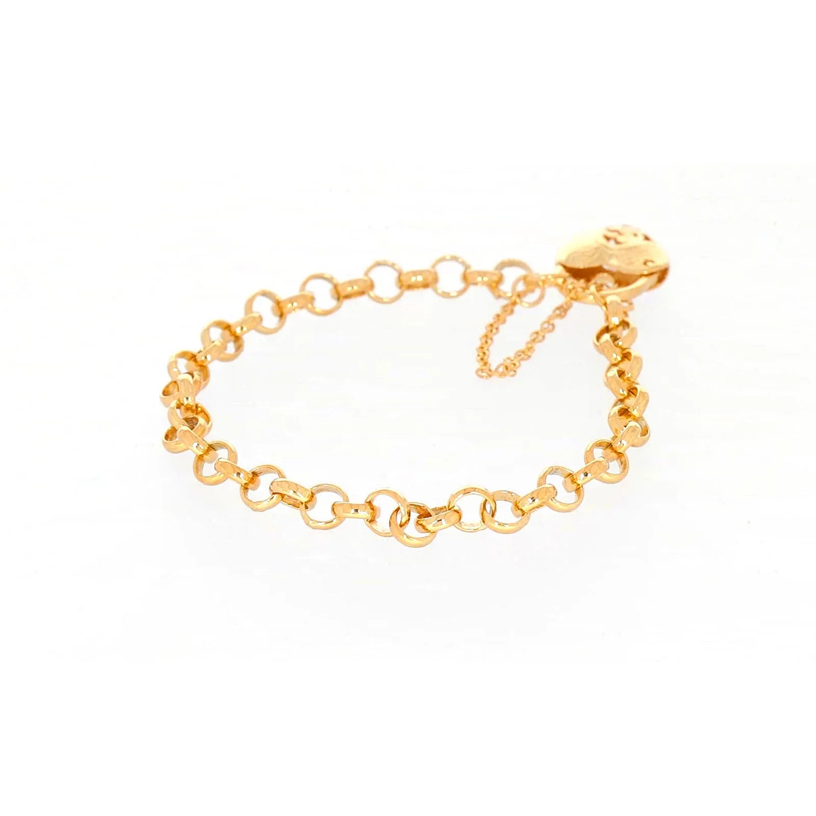 9ct Yellow Gold Silver Filled 19cm Round Belcher Heart Padlock Bracelet