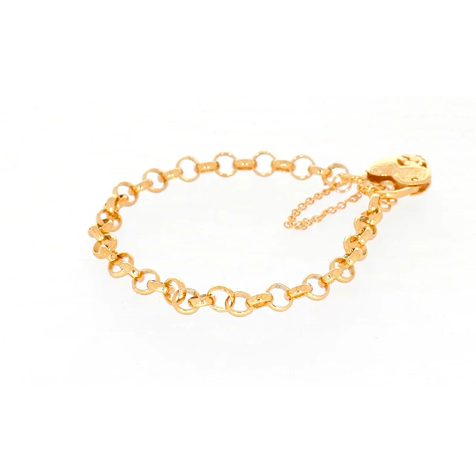 9ct Yellow Gold Silver Filled 19cm Round Belcher Heart Padlock Bracelet