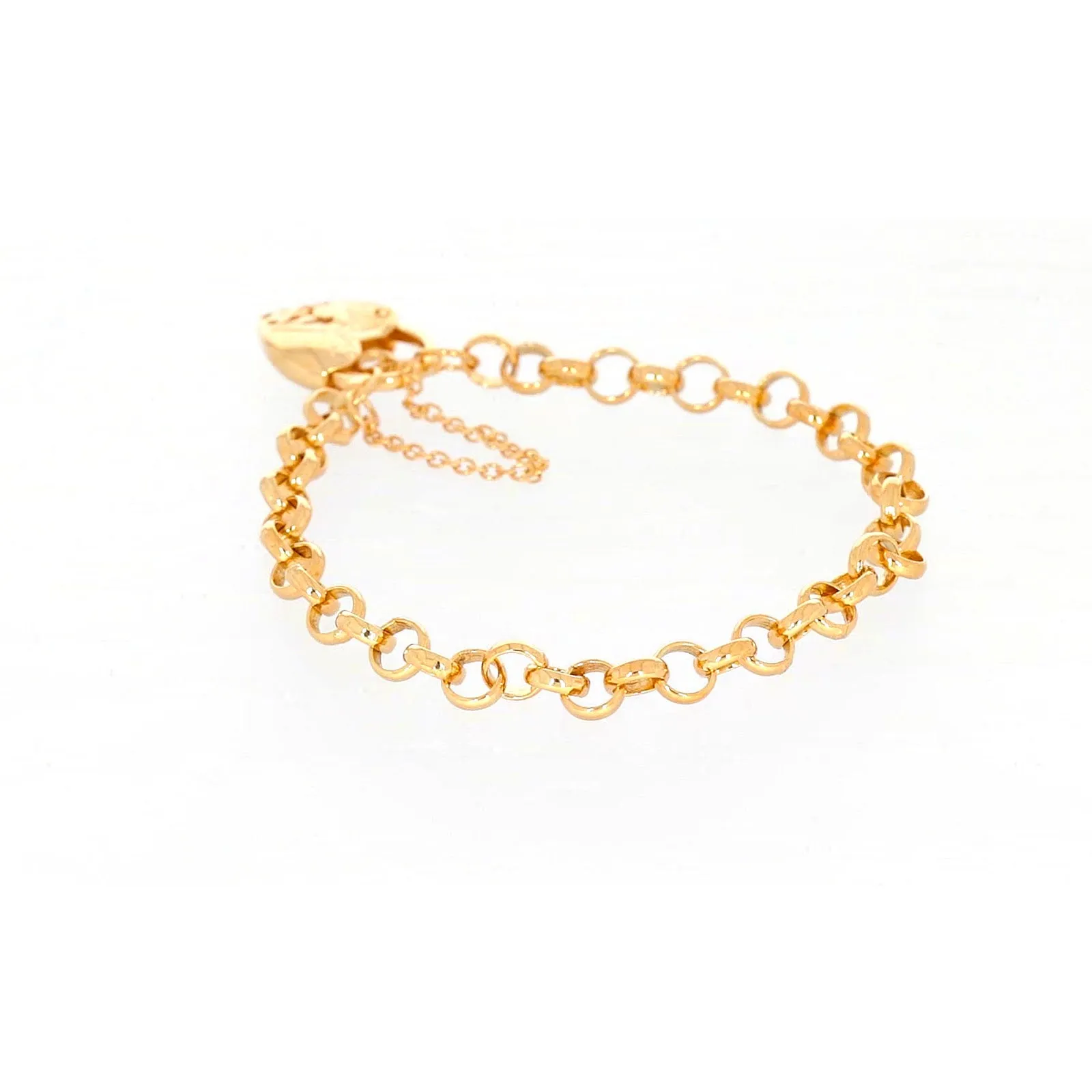 9ct Yellow Gold Silver Filled 19cm Round Belcher Heart Padlock Bracelet