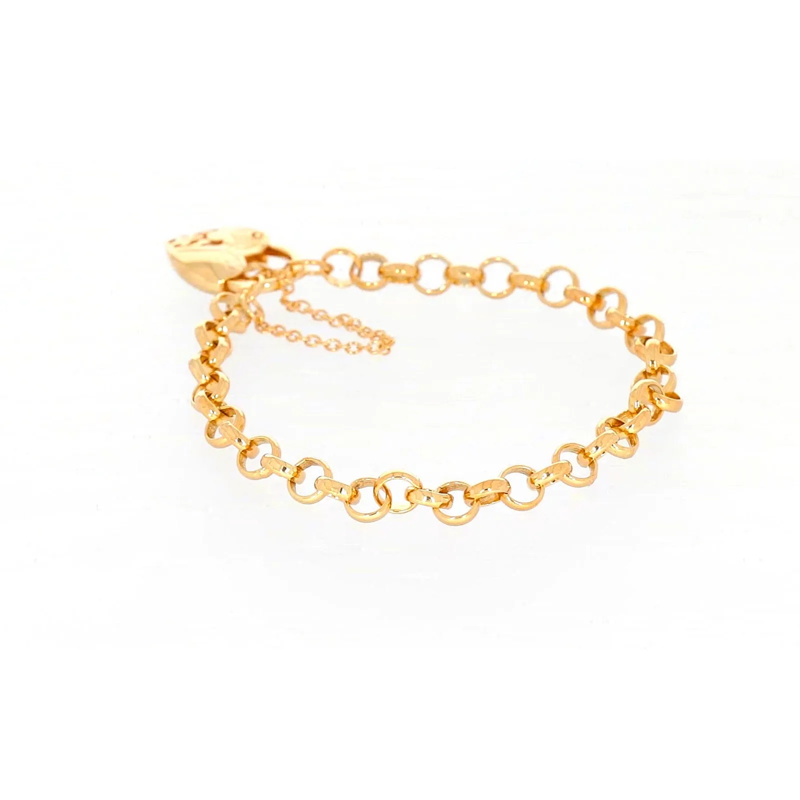 9ct Yellow Gold Silver Filled 19cm Round Belcher Heart Padlock Bracelet