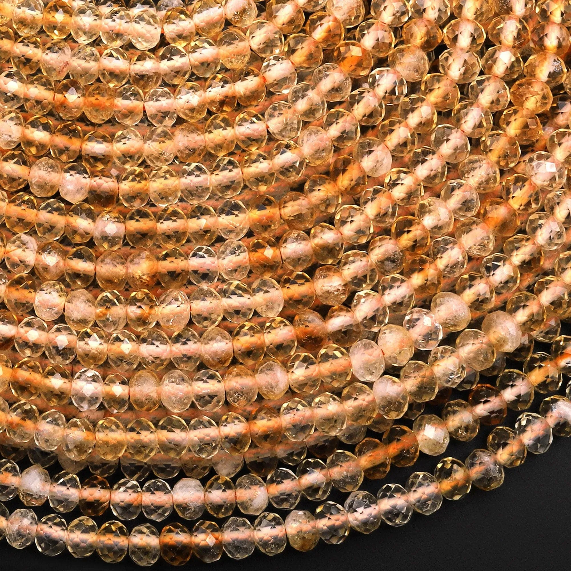 AAA Faceted Natural Citrine Rondelle Beads 4mm 15.5" Strand