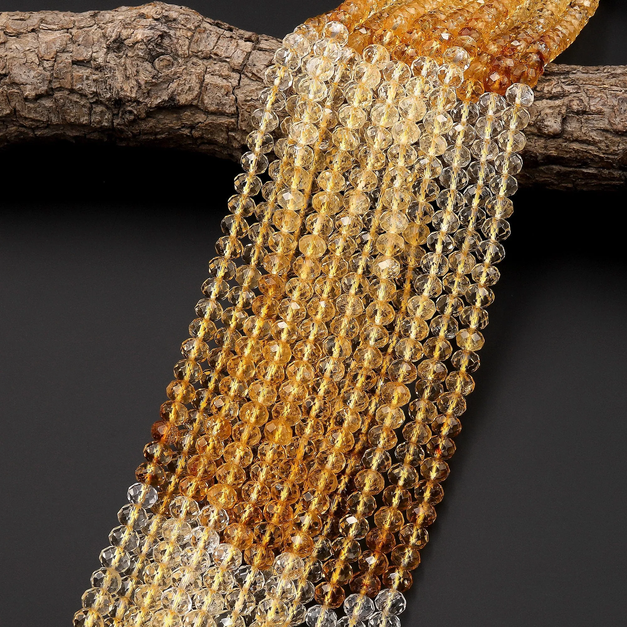 AAA Faceted Natural Golden Yellow Citrine Rondelle Beads 6mm 7mm 8mm Graduated Ombre Colors 15.5" Strand