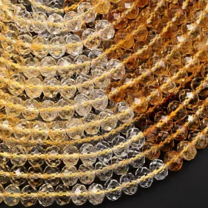 AAA Faceted Natural Golden Yellow Citrine Rondelle Beads 6mm 7mm 8mm Graduated Ombre Colors 15.5" Strand