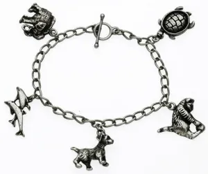 animal charm bracelet in gift pouch - silver Case of 3