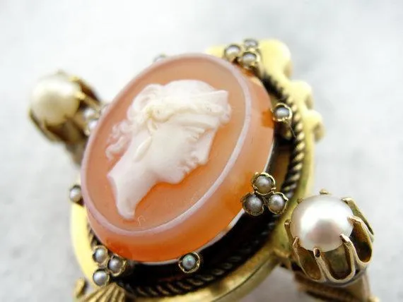 Antique 14 Karat Gold and Sardonyx Cameo Brooch