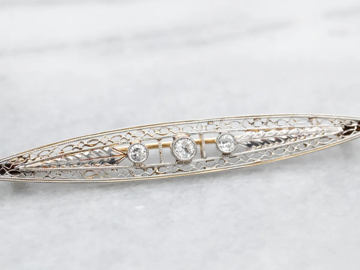 Antique Lace Filigree Pin with European Cut Diamonds