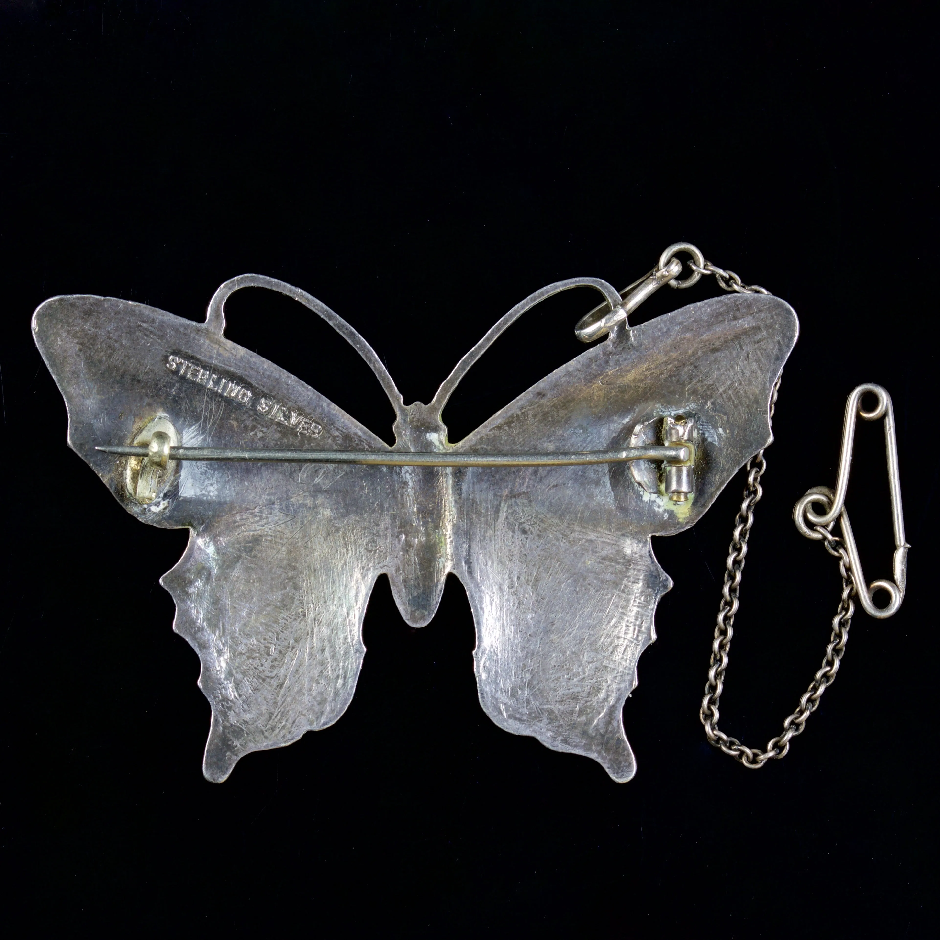 Antique Victorian Enamel Butterfly Silver Circa 1900