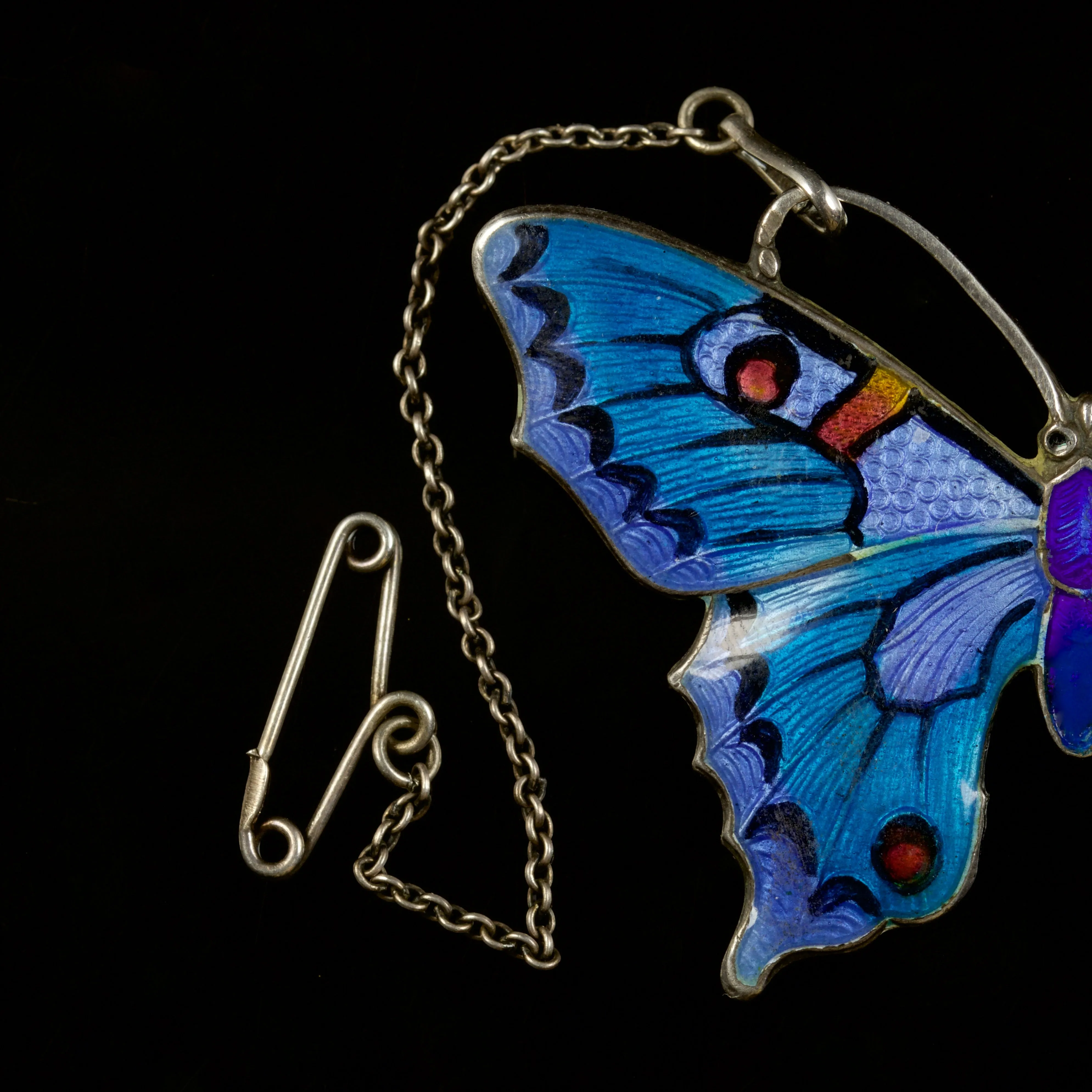 Antique Victorian Enamel Butterfly Silver Circa 1900