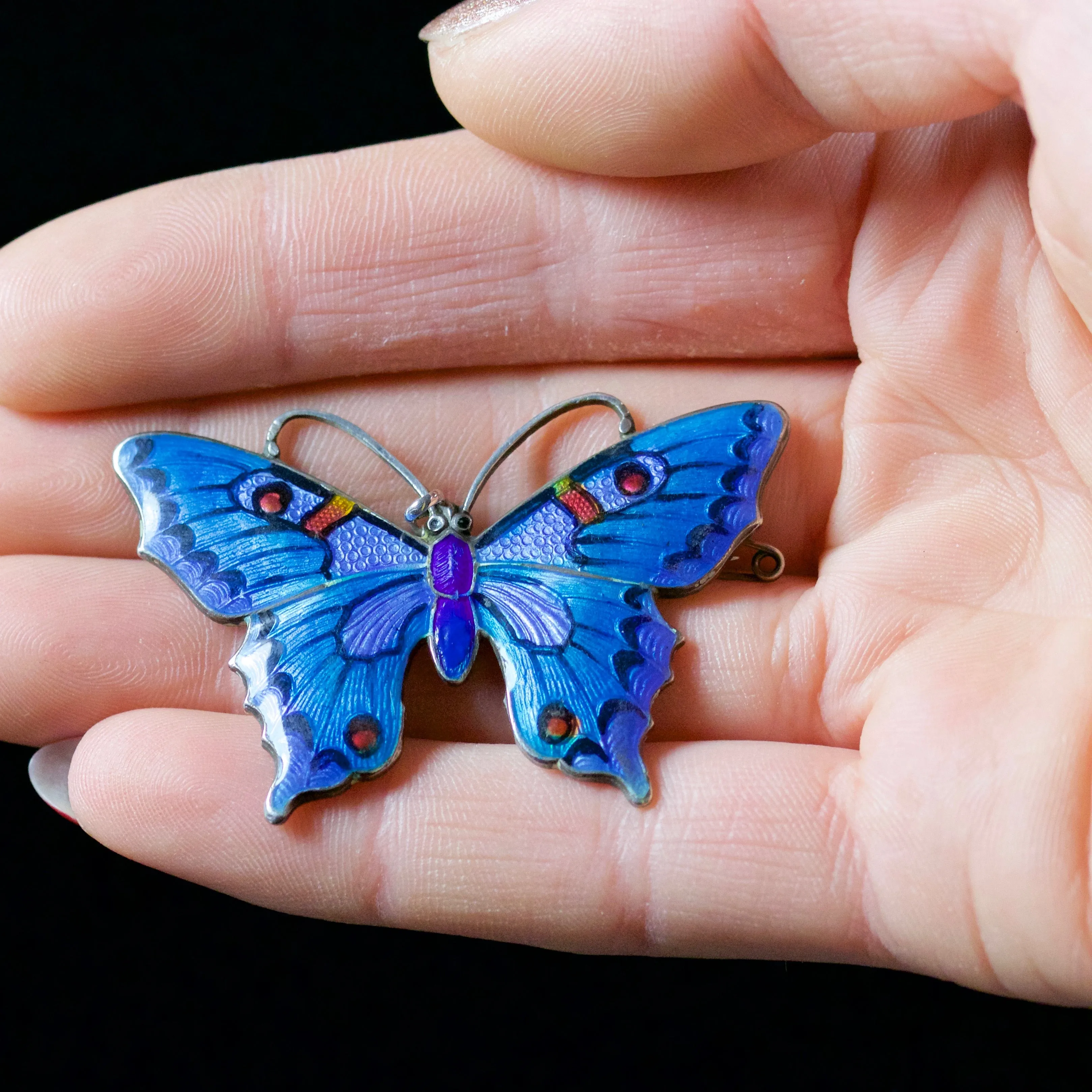 Antique Victorian Enamel Butterfly Silver Circa 1900