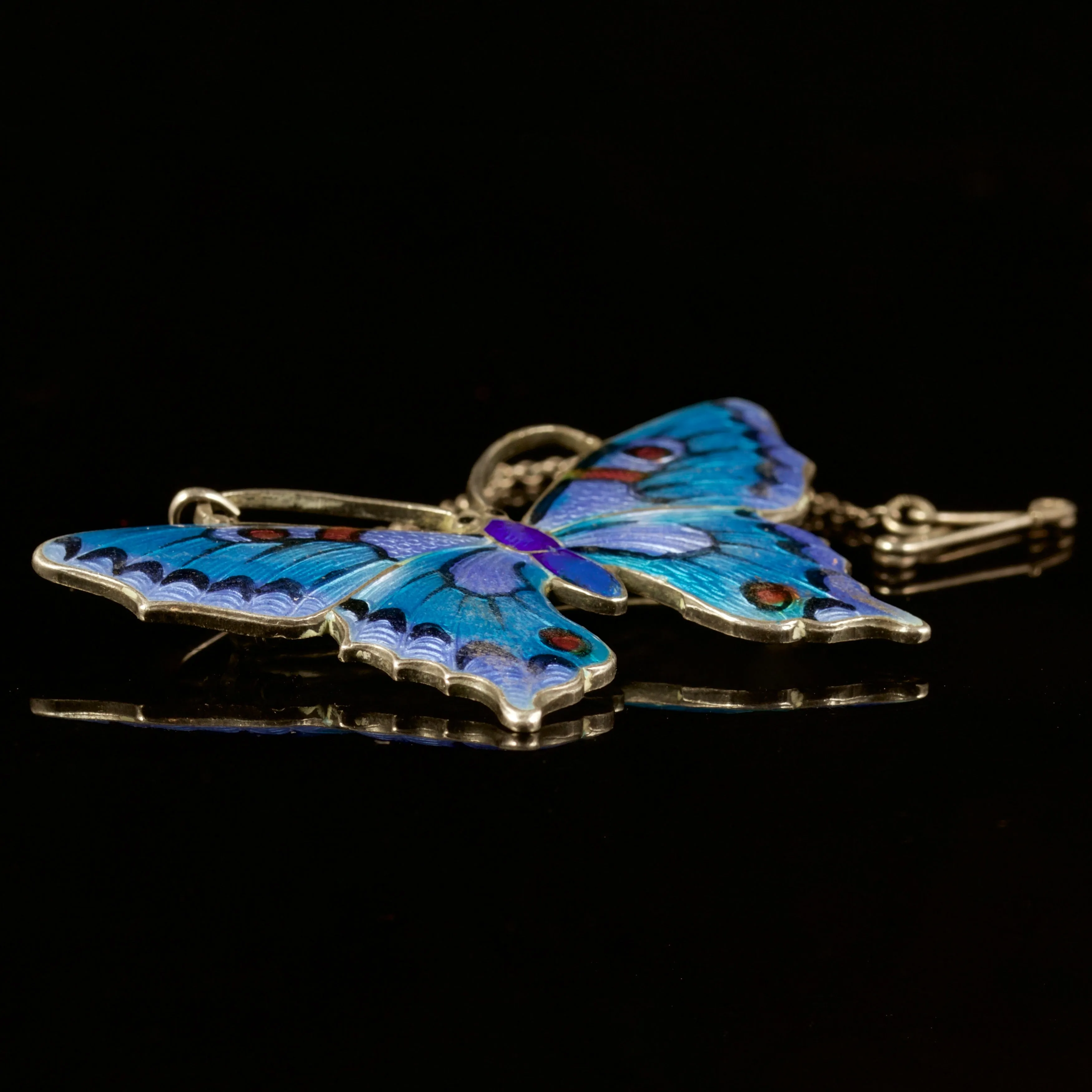 Antique Victorian Enamel Butterfly Silver Circa 1900