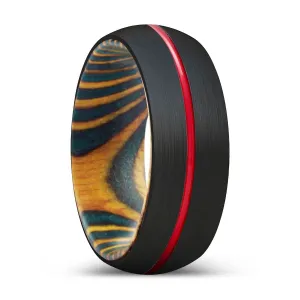 APACHE | Green & Yellow Wood, Black Tungsten Ring, Red Groove, Domed