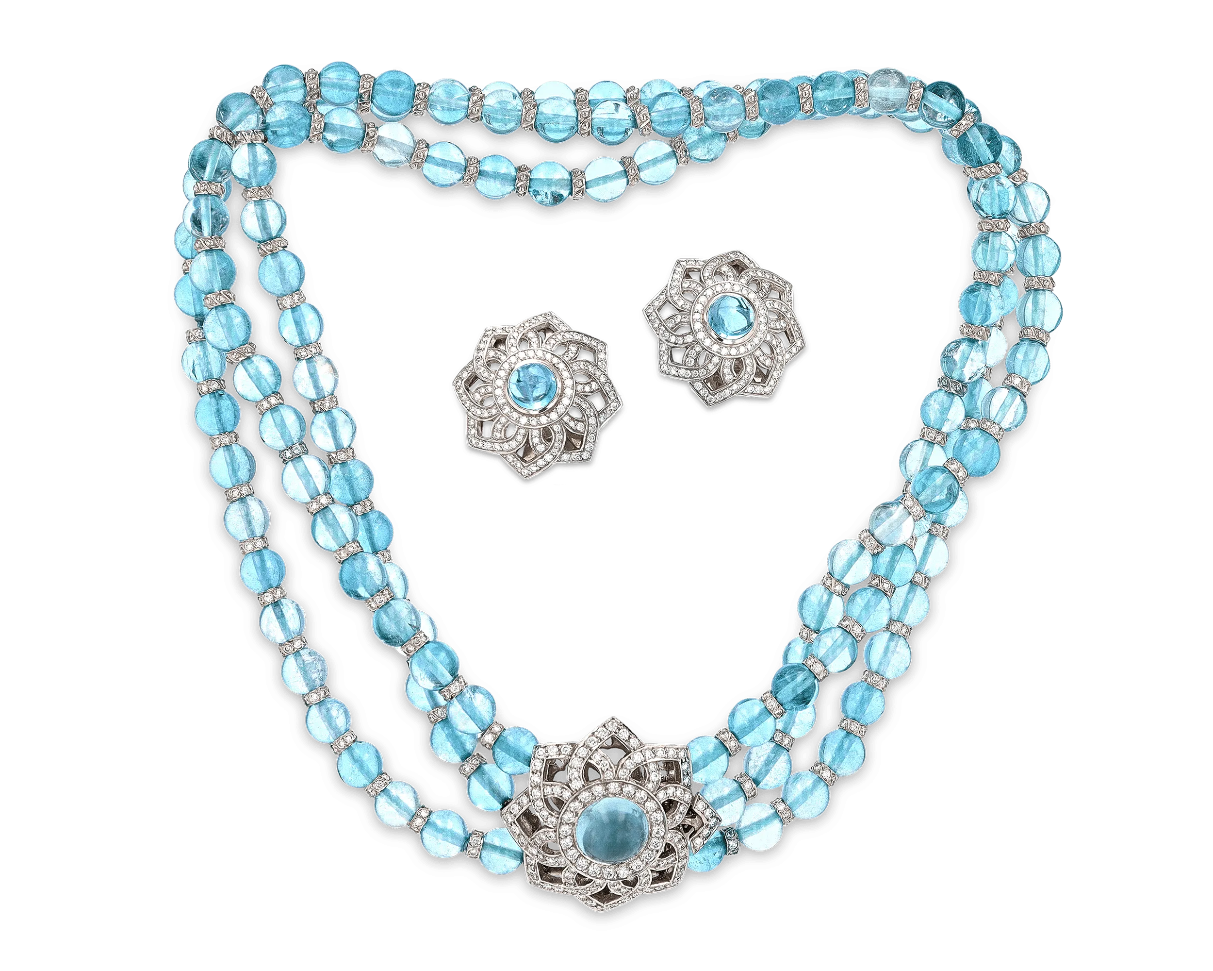 Aquamarine and Diamond Necklace and Earring Suite