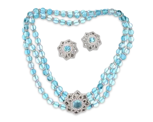 Aquamarine and Diamond Necklace and Earring Suite