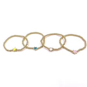 Ashley Gold Stainless Steel Gold Plated Star Beaded Stretch Bracelet