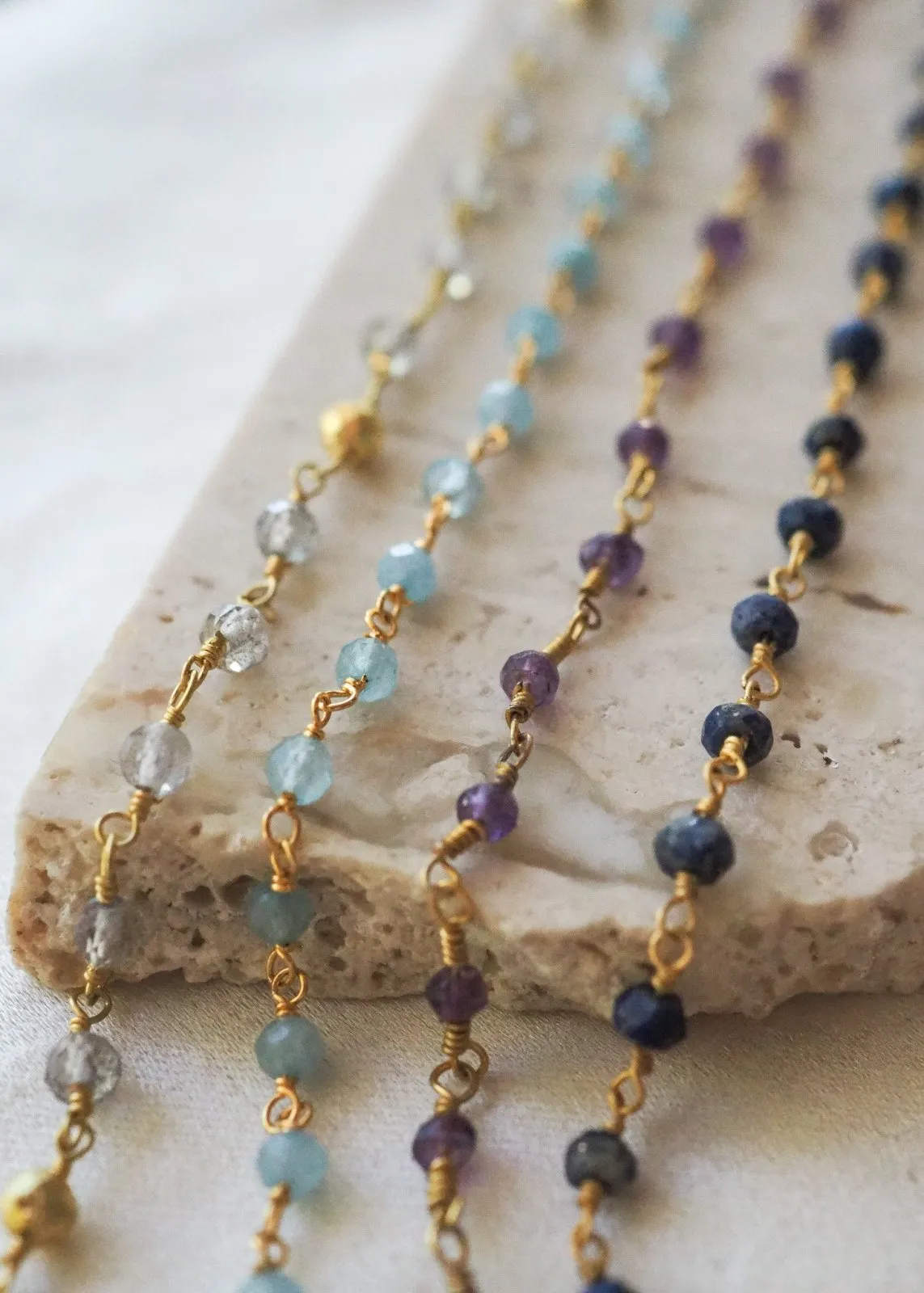 Beaded Gemstone Chain Bracelet - Gold Filled