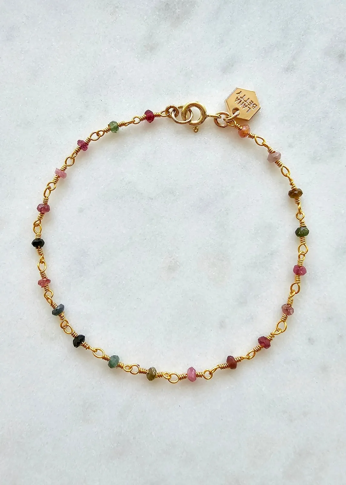 Beaded Gemstone Chain Bracelet - Gold Filled