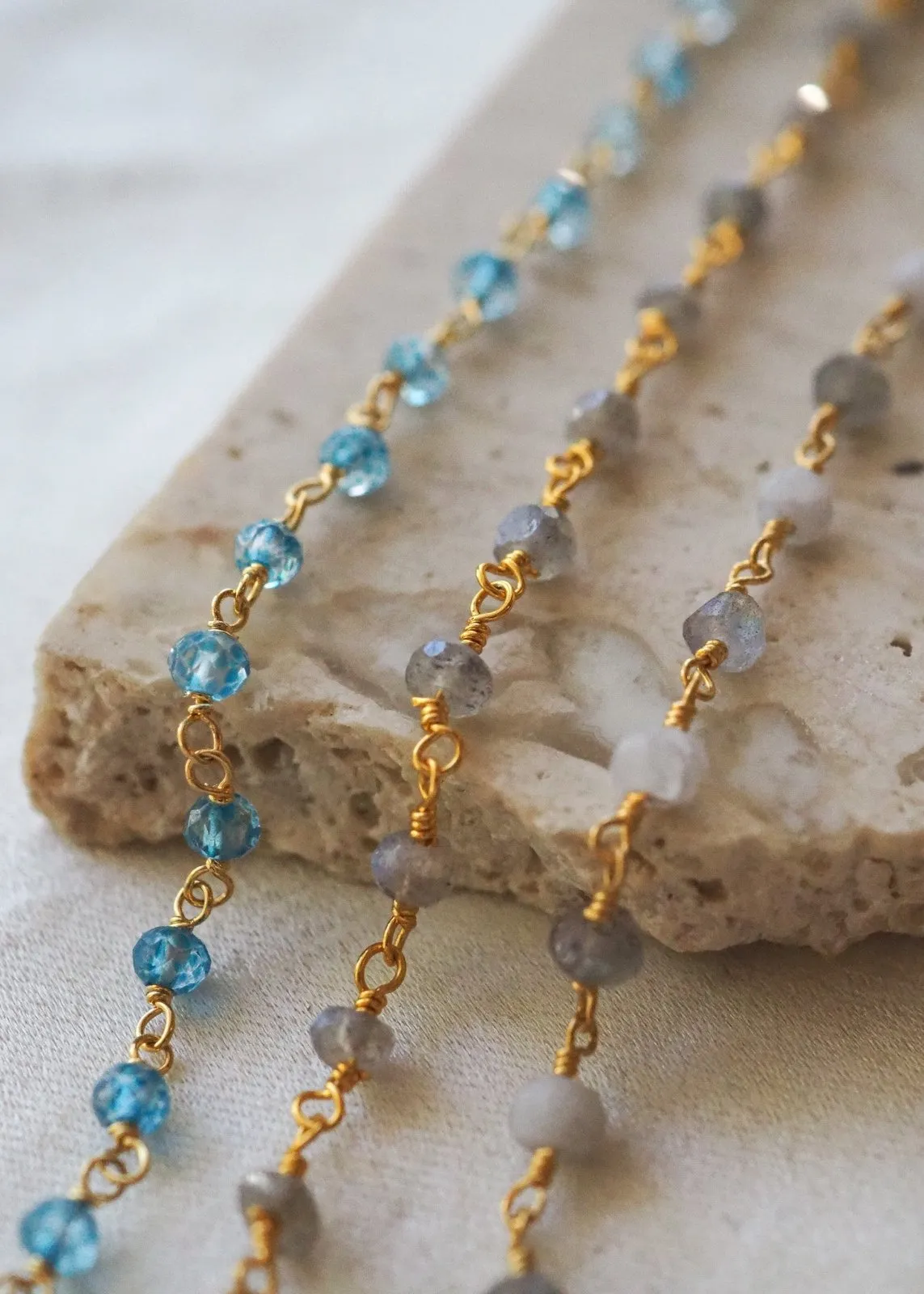 Beaded Gemstone Chain Bracelet - Gold Filled