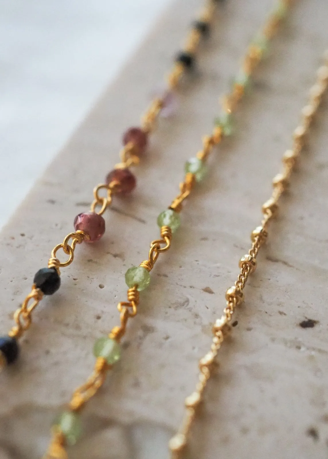 Beaded Gemstone Chain Bracelet - Gold Filled