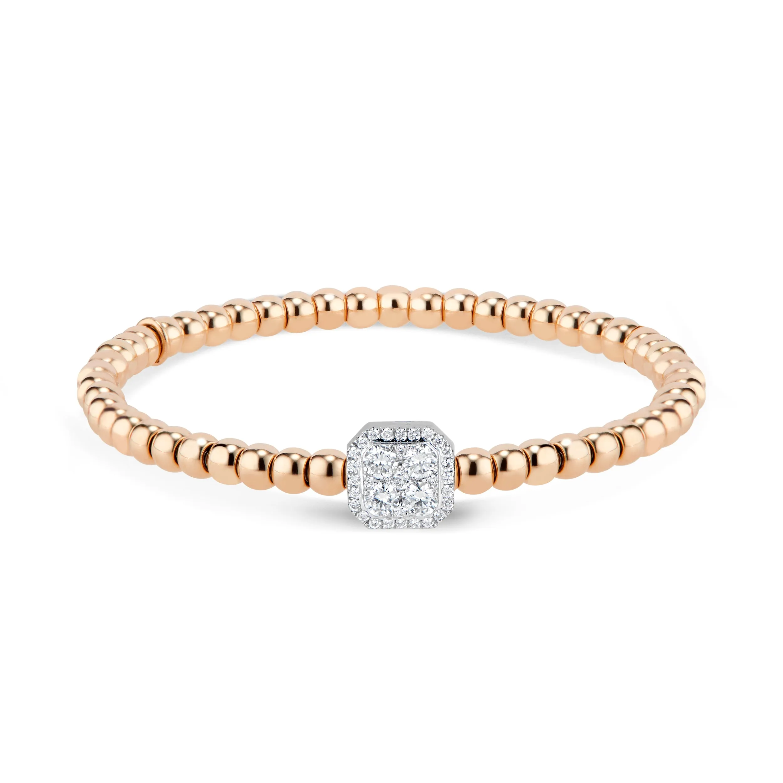 Beaded Gold Stretch Bracelet with Diamond Octagon