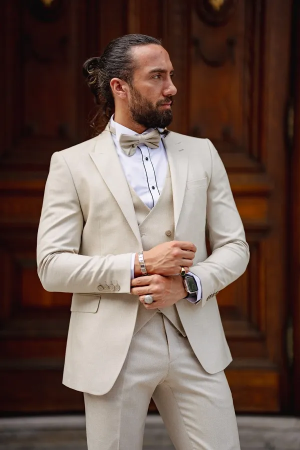 Beige Slim Fit Groom Party Wedding Suit for Men | GentWith