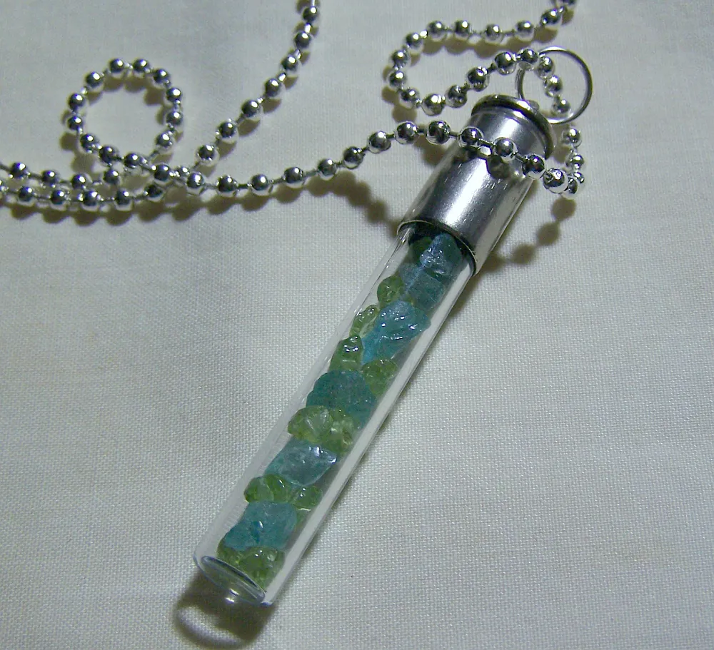 Blue Apatite and Green Peridot Gemstone Bullet Jewelry Pendant