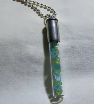 Blue Apatite and Green Peridot Gemstone Bullet Jewelry Pendant