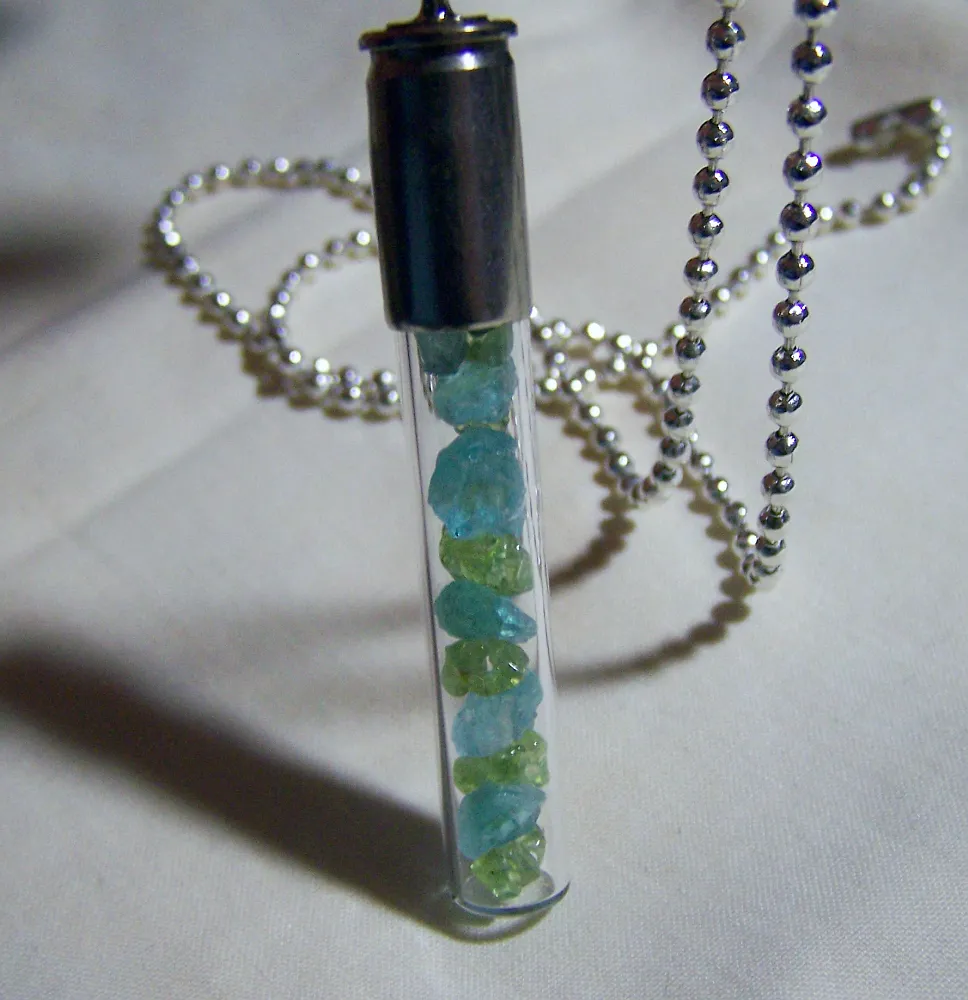 Blue Apatite and Green Peridot Gemstone Bullet Jewelry Pendant