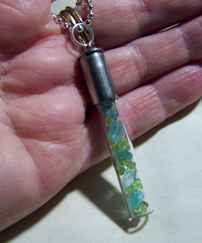 Blue Apatite and Green Peridot Gemstone Bullet Jewelry Pendant