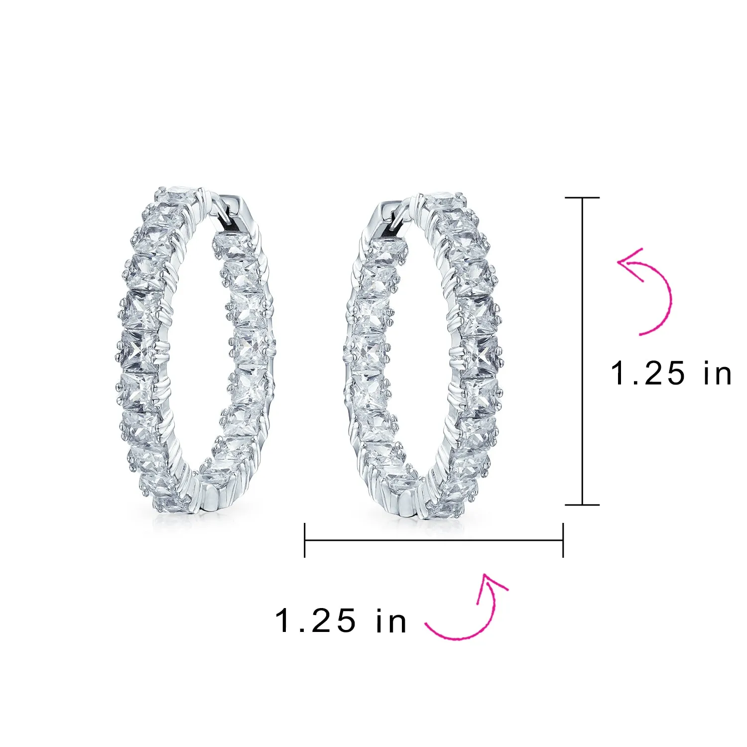 Bridal AAA CZ Inside Out Hoop Earrings Rose Gold Silver Plated 1.25"