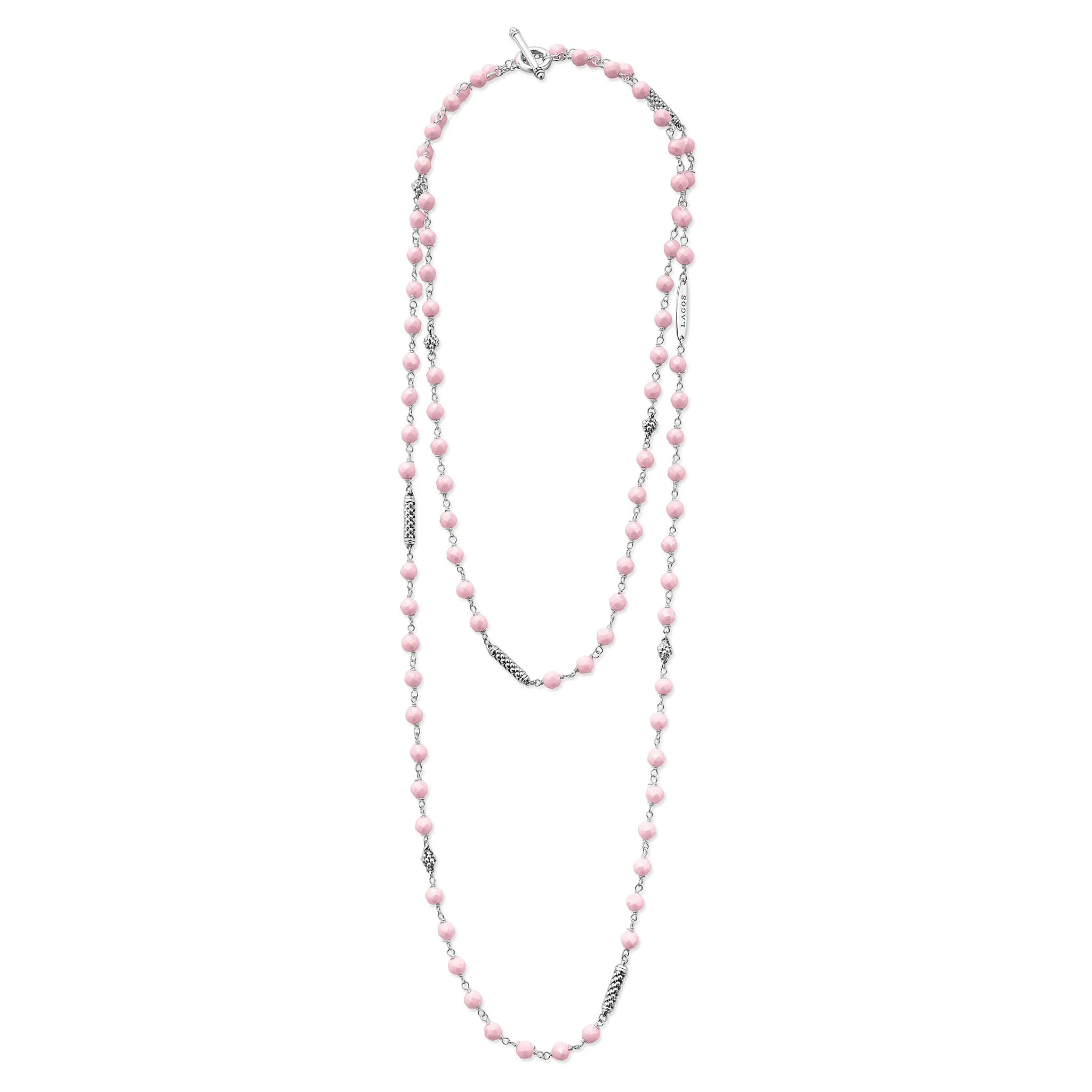 Caviar Icon Long Pink Ceramic Beaded Necklace