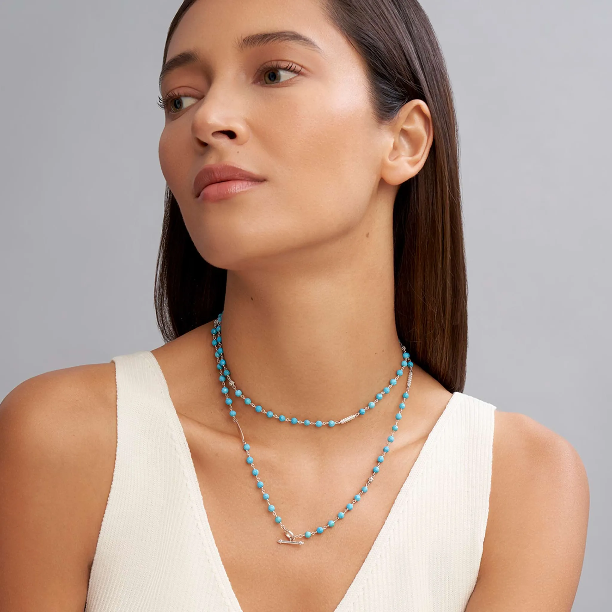 Caviar Icon Long Turquoise Beaded Necklace